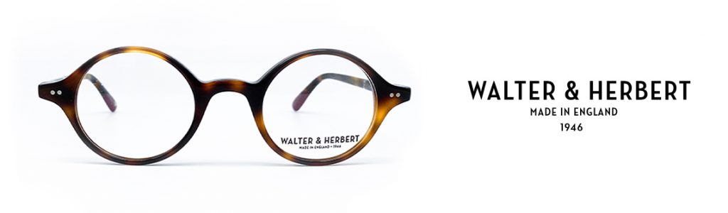 A pair of Walter & Herbert glasses alongside the Walter & Herbert logo.
