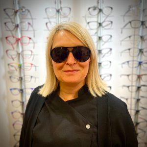 Storm sunglasses 5607 frames in crystal grey. Worn by Jacqui at Patrick and Menzies, Brightlingsea.
