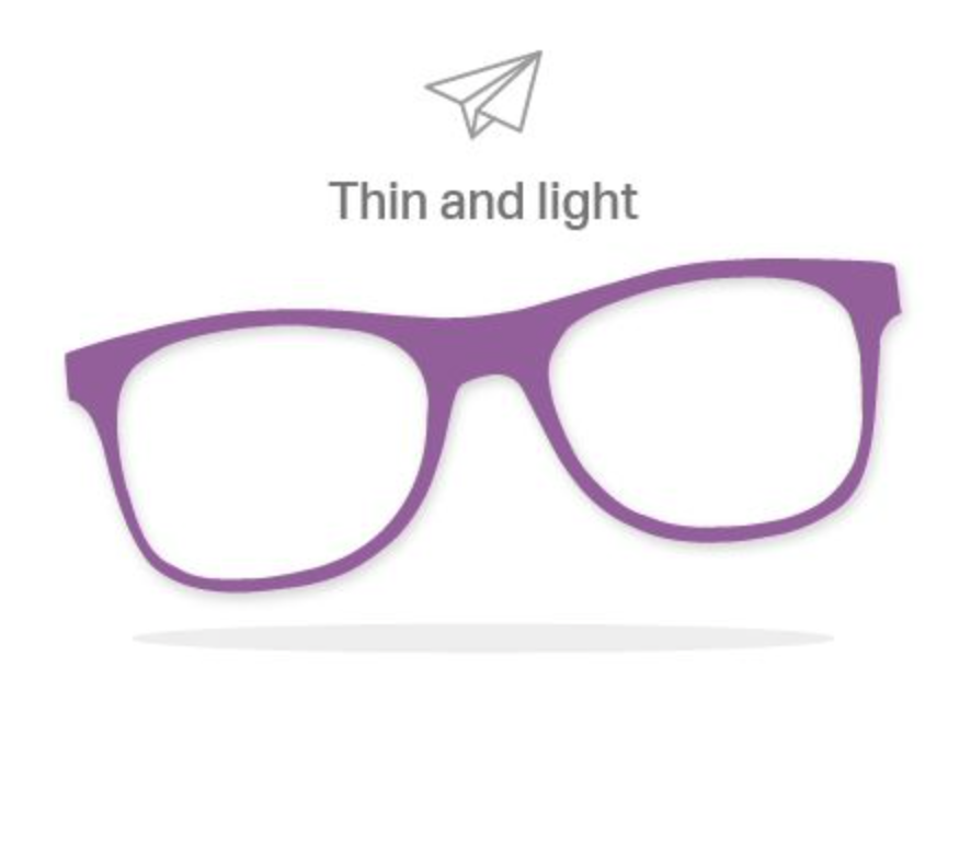 Graphic showing thin and light glasses lenses.