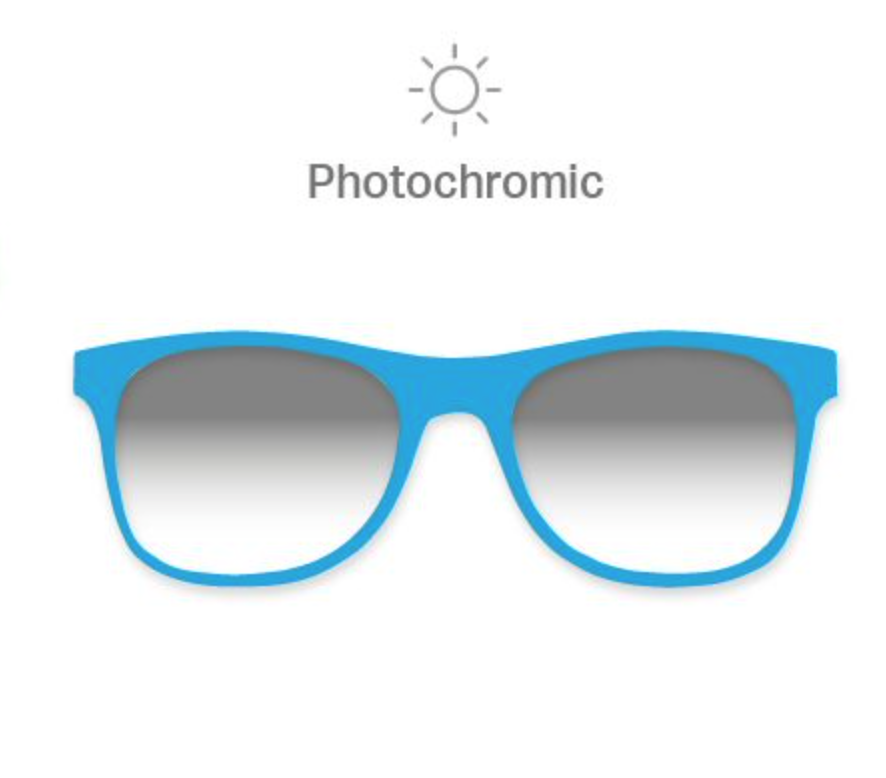 Graphic showing photochromic glasses lenses.